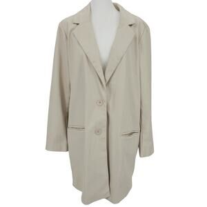 BB Dakota Womans size L Vegan Faux Leather Cream Trench Blazer Coat FLAWS